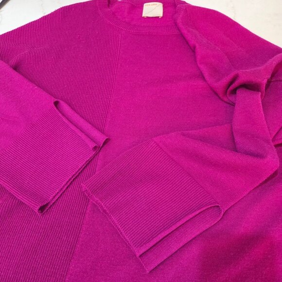 Kerisma Sweater Large Mercerized Wool Magenta Oversized Jagged Hem Cozy Preppy - Picture 6 of 11